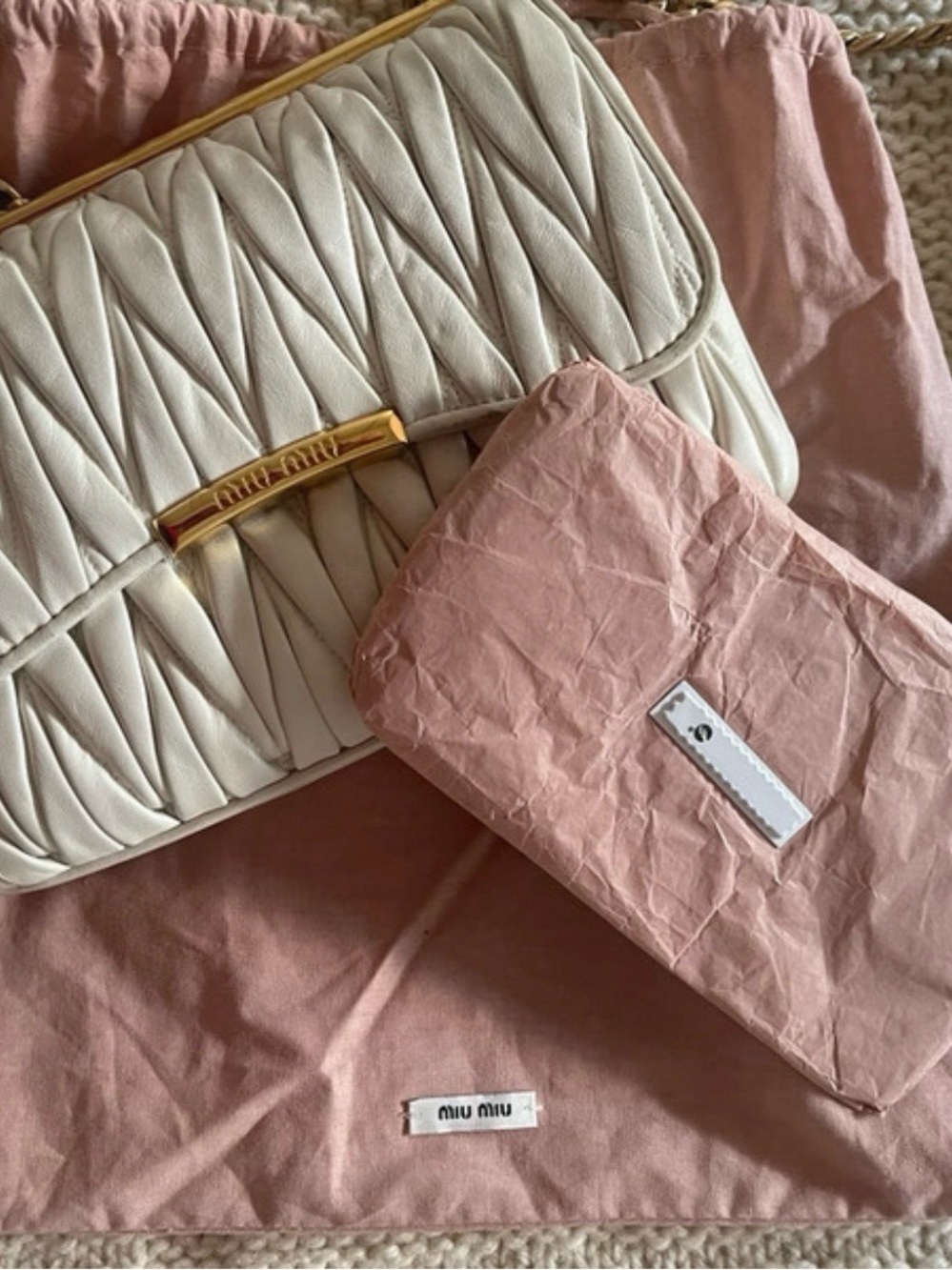 Miu Miu Cream Quilted Leather Shoulder Bag with Gold Hardware